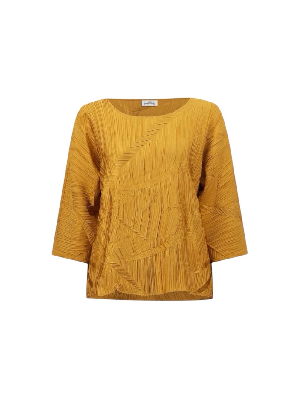 Joseph Ribkoff Medallion Gold Pleated Satin 3/4 Sleeve Boxy Top 2